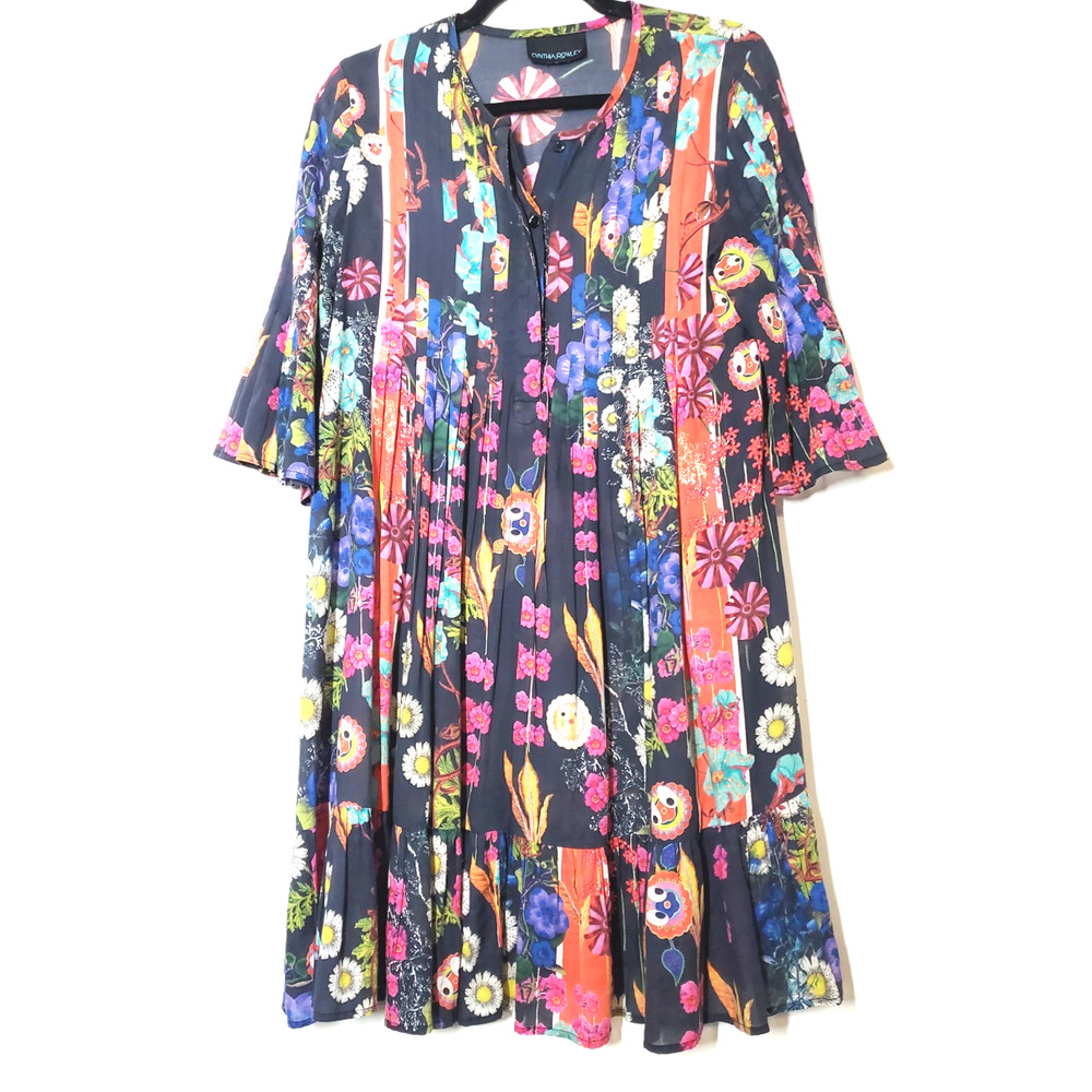 Cynthia Rowley Black Floral Striped Mini Dress with Multicolor Print